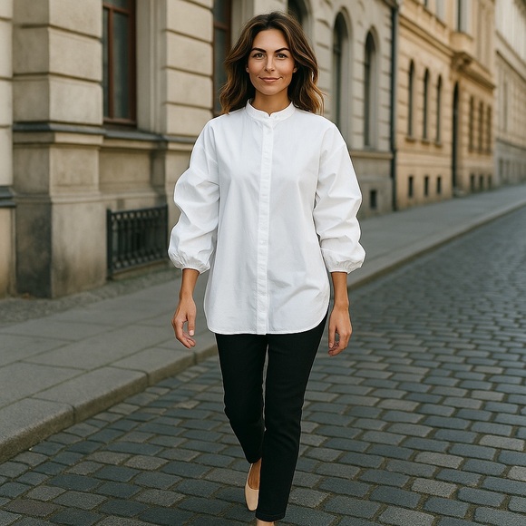 Lauren Ralph Lauren Balloon Long Sleeve White Button Down Shirt - Picture 1 of 10